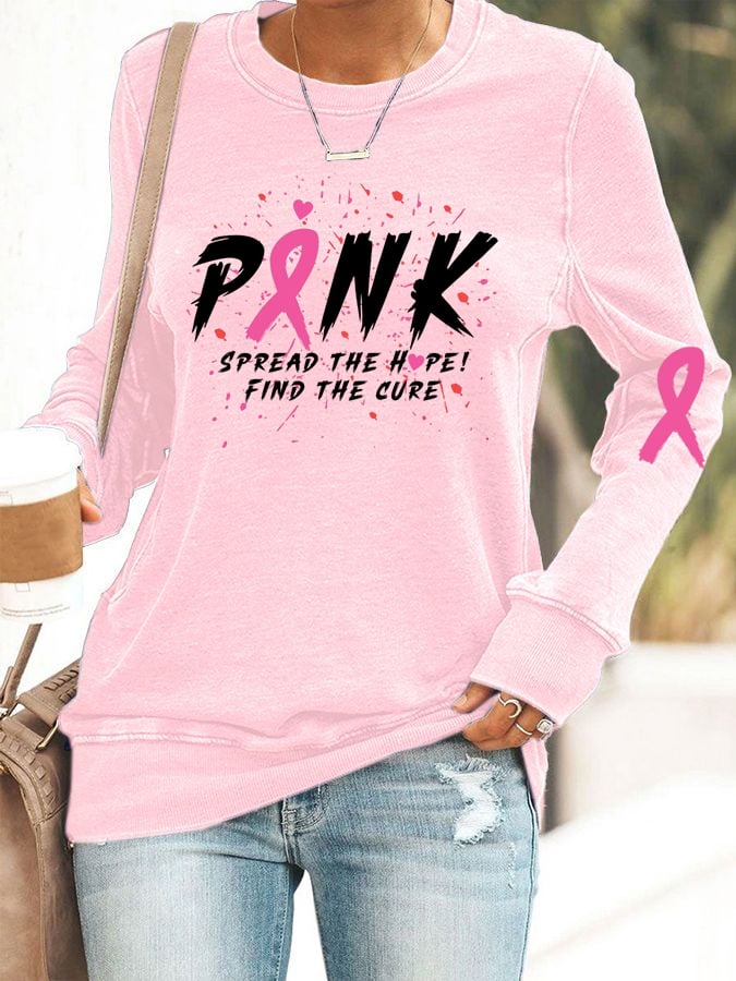 Women's Pink Spread the Hope Find the Cure Print  Sweatshirt