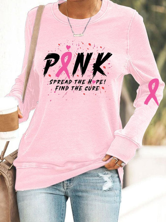 Women's Pink Spread the Hope Find the Cure Print  Sweatshirt