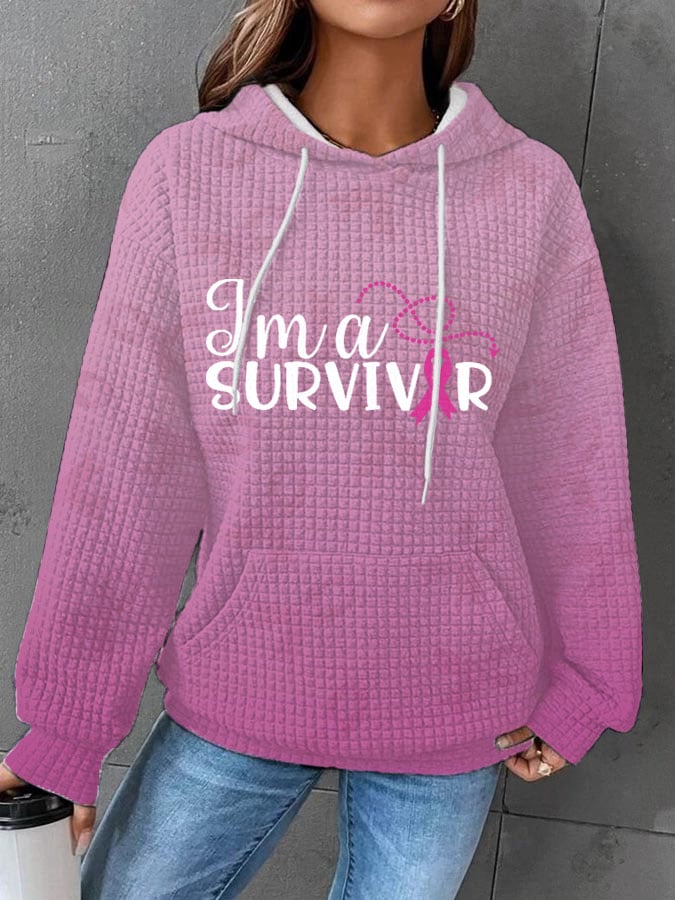 Women's Breast Cancer Ribbon Survivor Print Waffle Hoodie