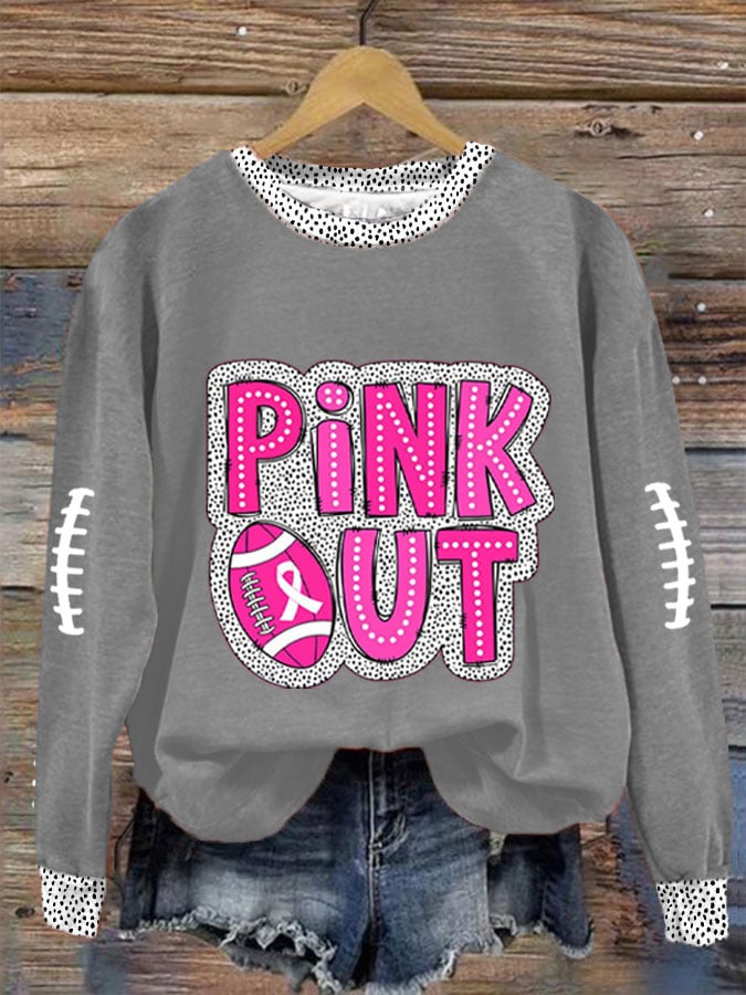 Women's Pink Out Football Breast Cancer Printed Sweatshirt