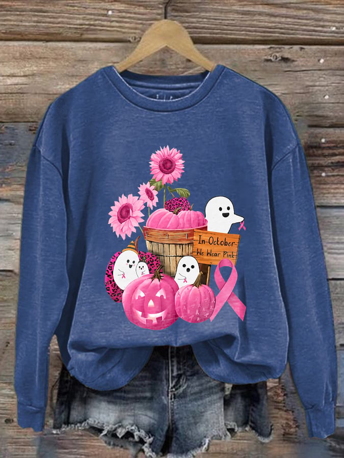 Breast Cancer Awareness Ghost  In October We Wear Pink Print Sweatshirt