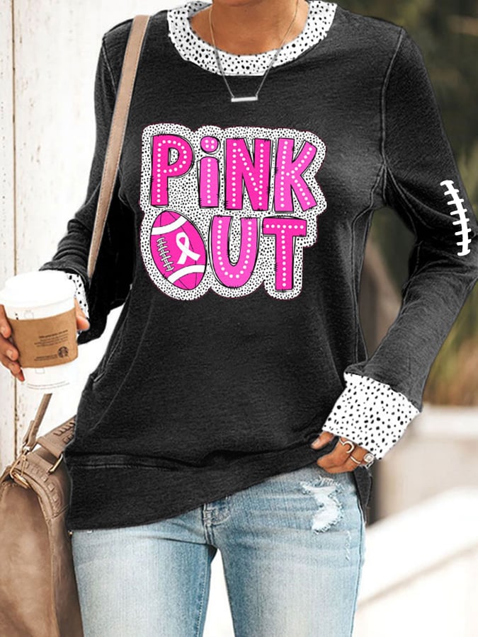 Women's Pink Out Football Breast Cancer Printed Sweatshirt