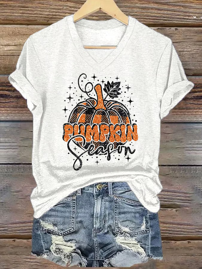 Women's Pumpkin Season Print Short Sleeve T-Shirt