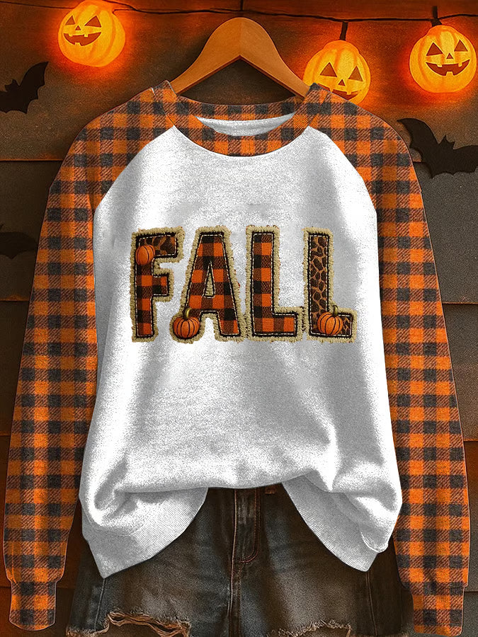 Women's Autumn Pumpkin Contrast Print Crew Neck Sweatshirt