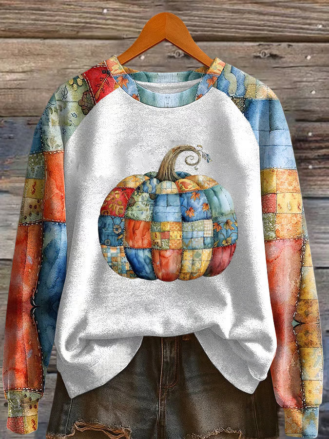 Women's Pumpkin Season Print Raglan Sleeve Sweatshirt