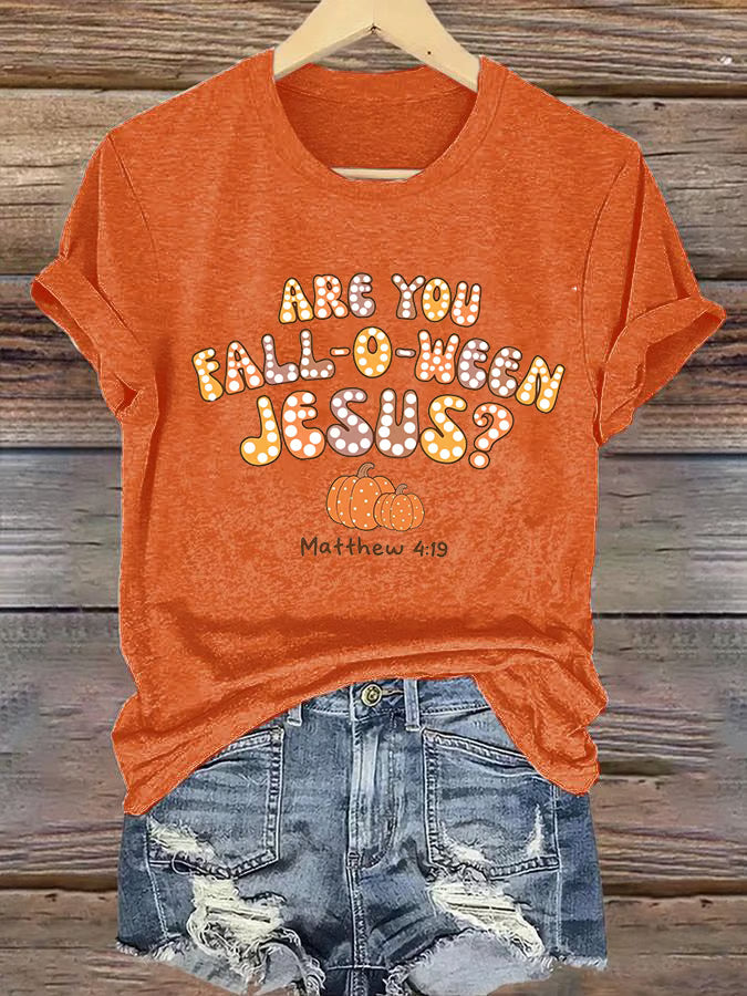 Women'S Casual Halloween Are You Falloween Jesus Matthew 4:19 Print Short Sleeve V Neck T-Shirt