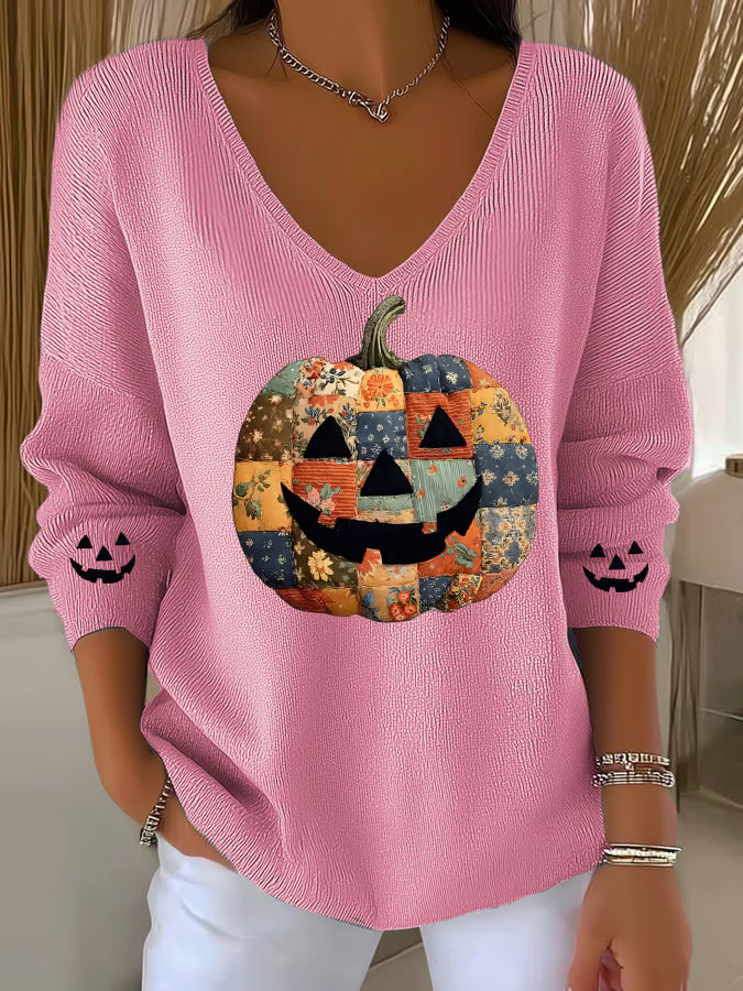 Women's Casual Autumn Pumpkin Striped Top