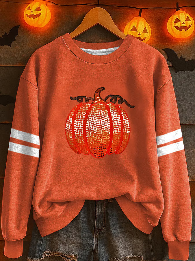 Women's Casual Halloween Pumpkin Print Sweatshirt