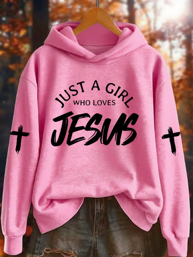 Women's Just A Girl Who Loves Jesus Print  Casual Sweatshirt