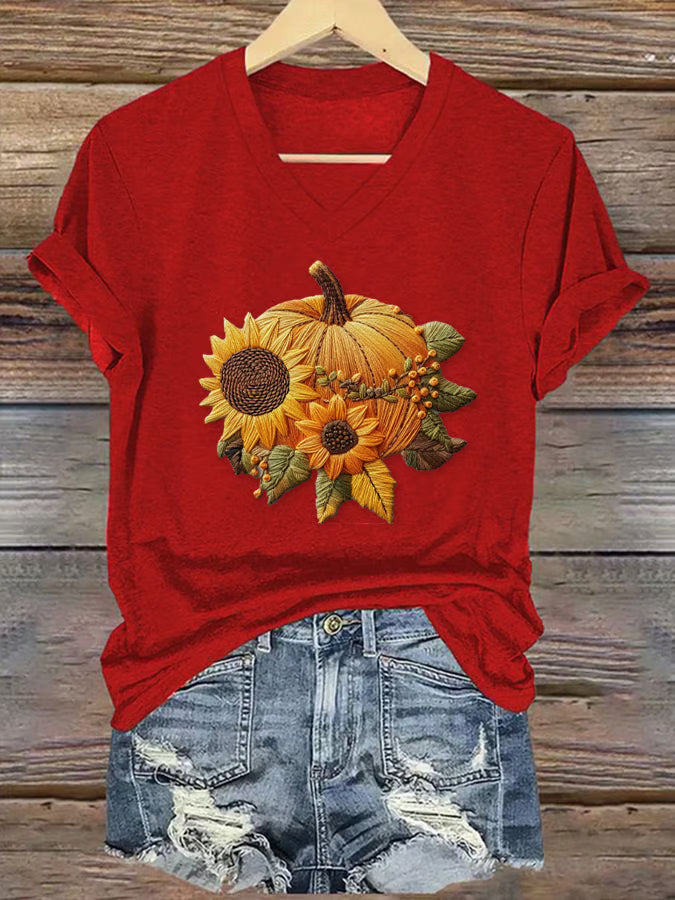 Women's Floral Pumpkin Halloween T-Shirt