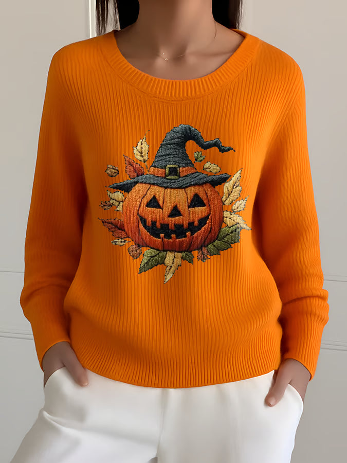 Women's Autumn Pumpkin Crew Neck Sweater