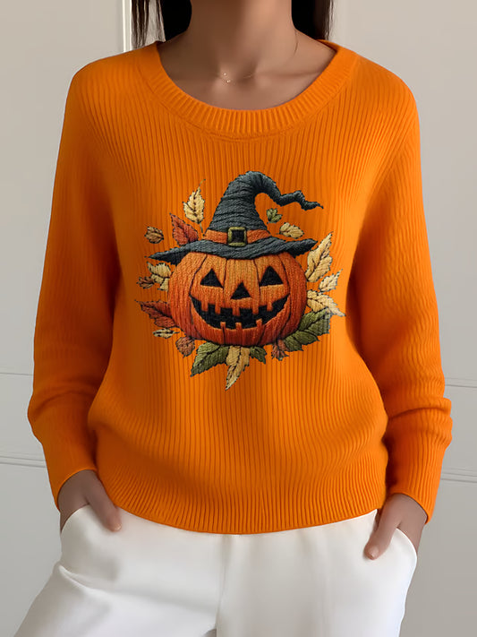 Women's Autumn Pumpkin Crew Neck Sweater