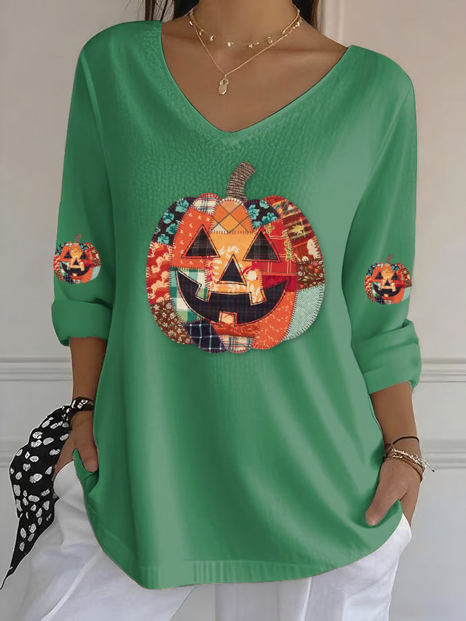Women's Casual Autumn Pumpkin Bubble Ruffle Long Sleeve Top