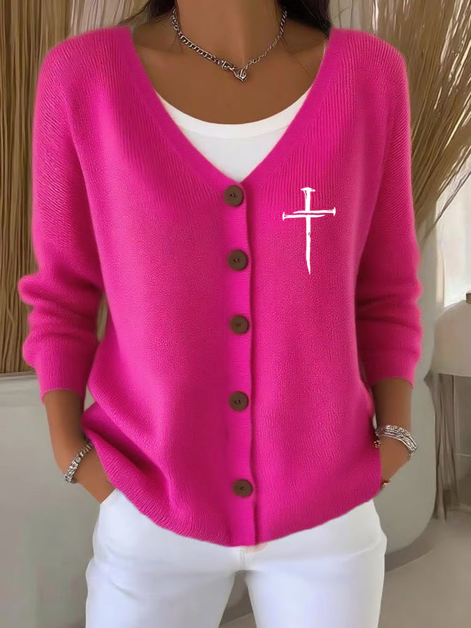 Women'S Faith Cross Print knitted cardigan