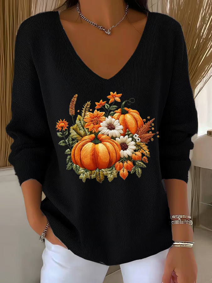 Women's Casual Autumn Pumpkin Striped Long Sleeve T-shirt