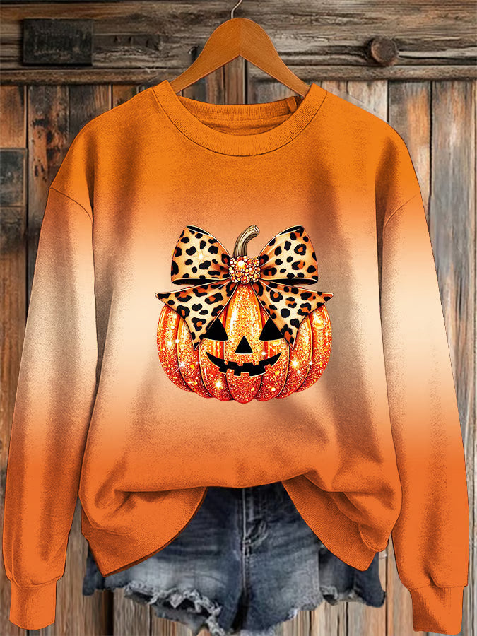 Women's Sequin Pumpkin Print Casual Crew Neck Sweatshirt