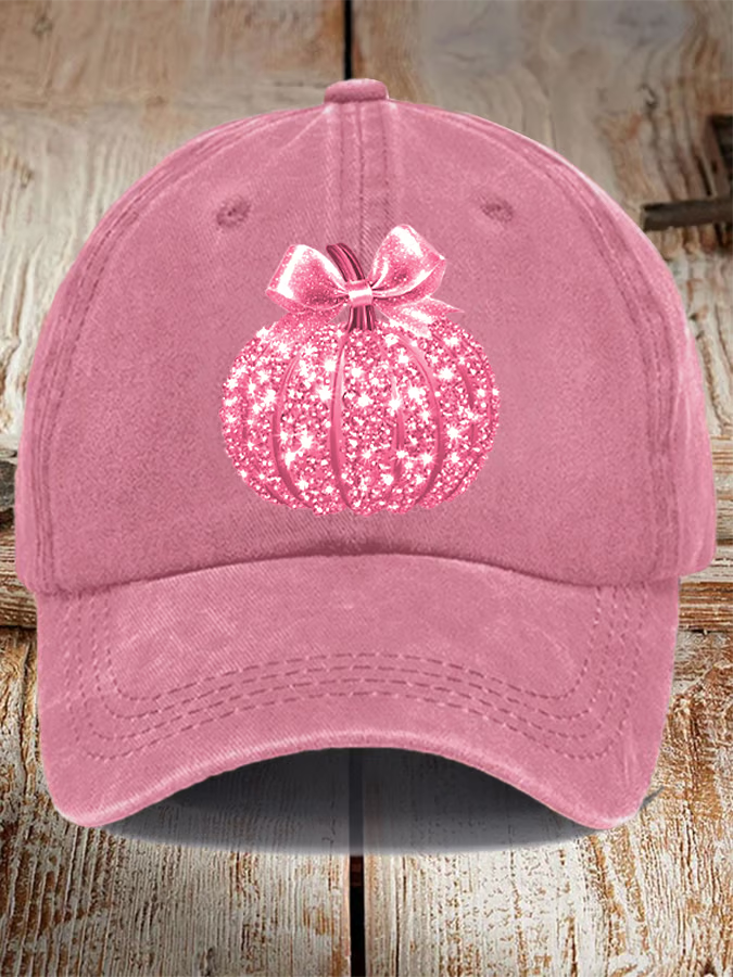 Pink Breast Cancer Sequin Pumpkin Print Hat