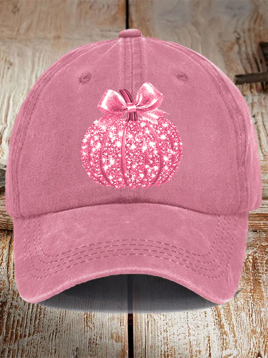 Pink Breast Cancer Sequin Pumpkin Print Hat