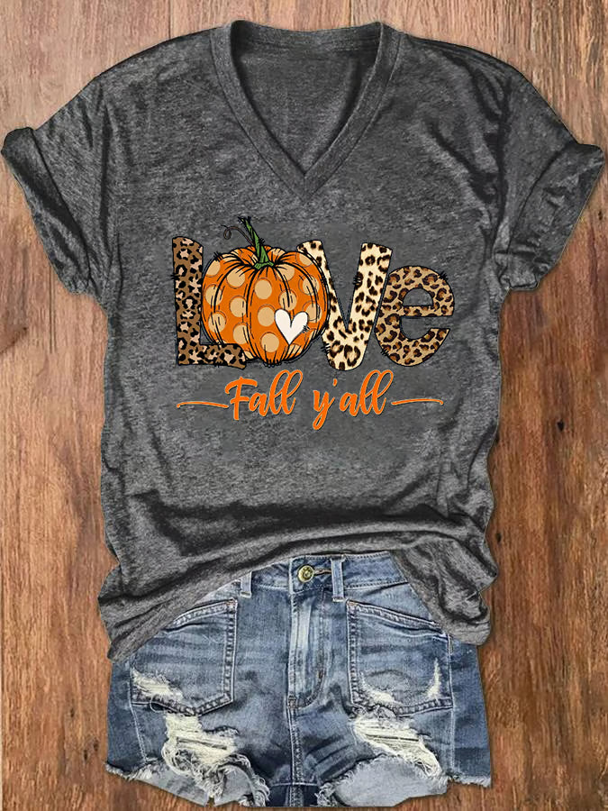Women's IT'S FALL Y'ALL Print V-Neck Tee