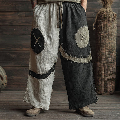 Halloween Spooky Smiley Face Stitching Pattern Casual Wide-leg Pants