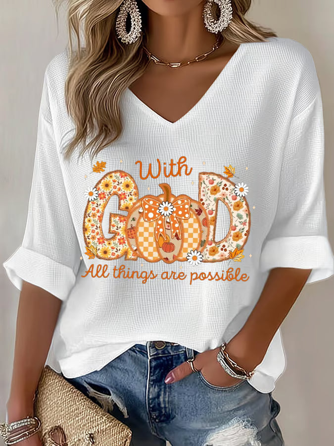 Women's With GOD All Things Are Possible Waffle Long Sleeve T-shirt