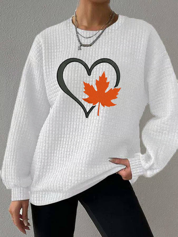 Women's Casual Autumn Maple Leaf Checkered Sweatshirt