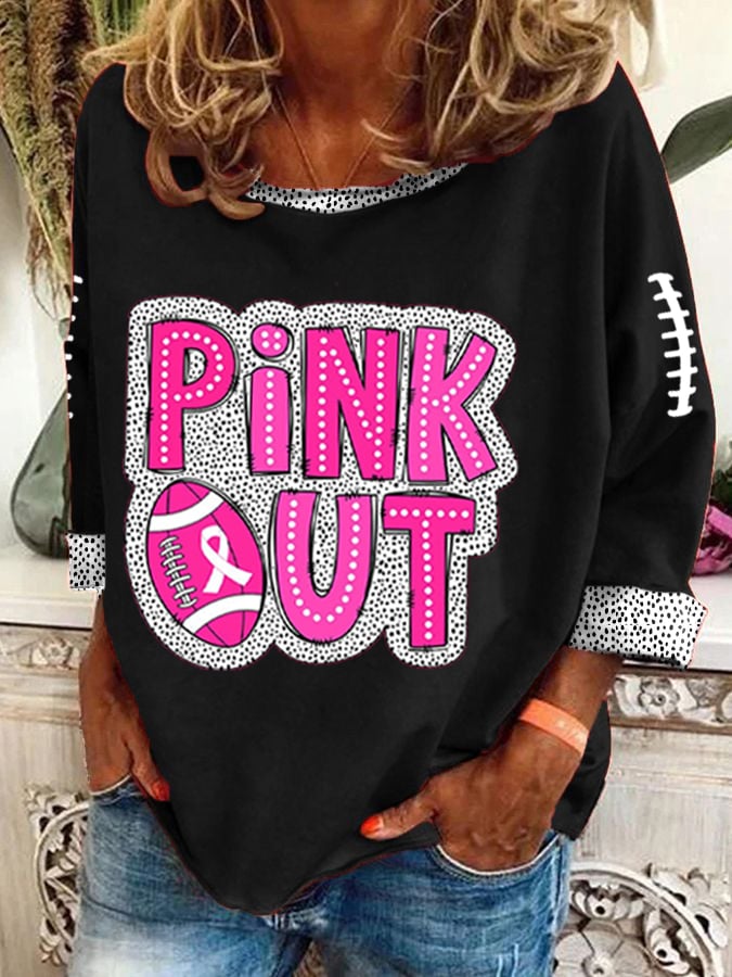 Women's Pink Out Football Breast Cancer Print Top