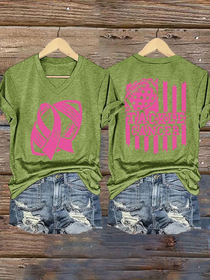 Women's Tackle Breast Cancer Football Print T-Shirt