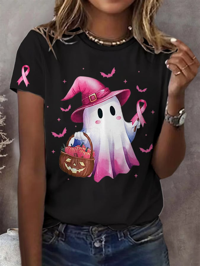 Women'S Boo To Cancer Pink Printed T-Shirt