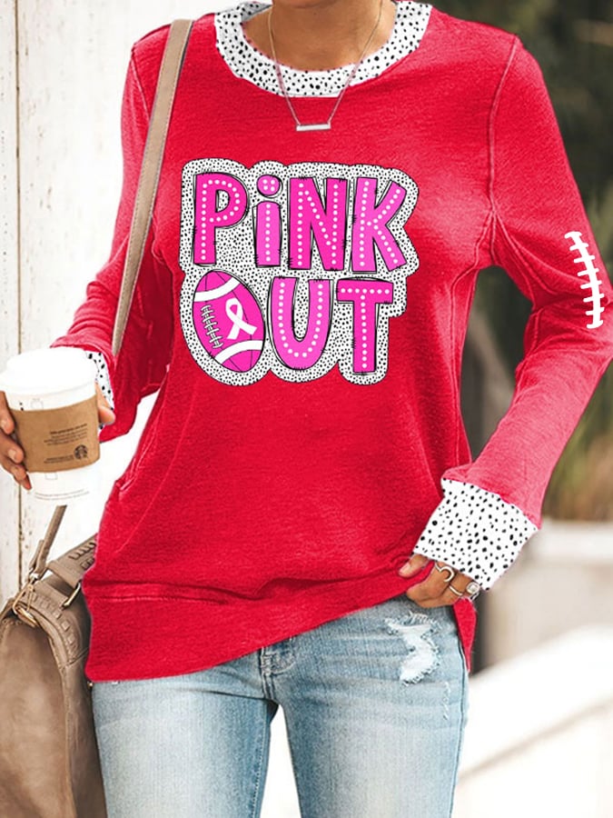Women's Pink Out Football Breast Cancer Printed Sweatshirt