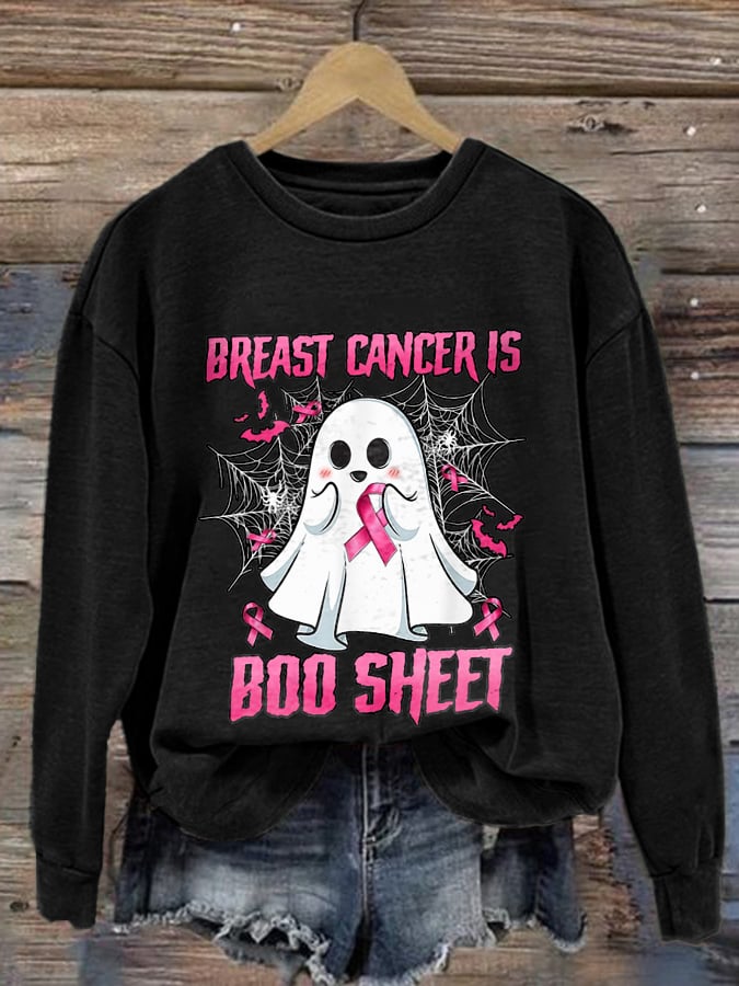 Retro Breast Cancer Is Boo Sheet Ghost Print Sweatshirt