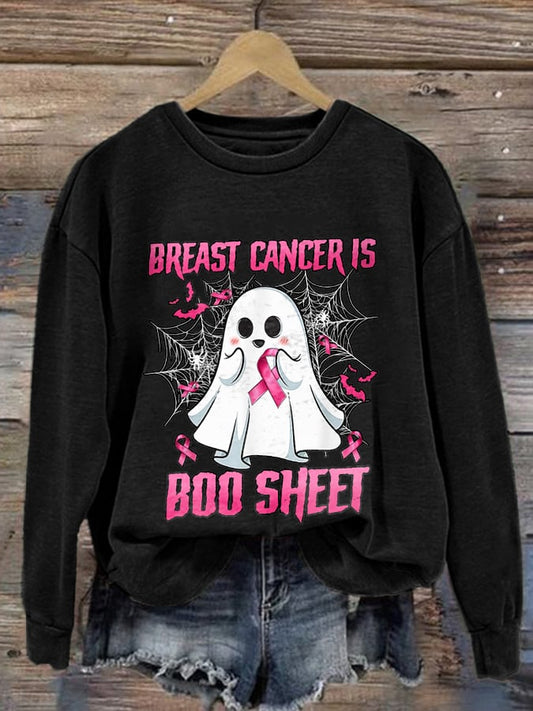 Retro Breast Cancer Is Boo Sheet Ghost Print Sweatshirt