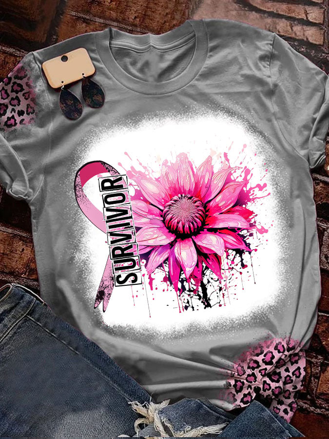 Women's Breast Cancer Awareness Survivor Print T-Shirt