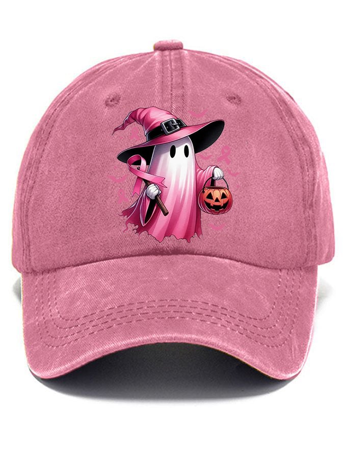 Women's Pink Halloween Ghost Breast Cancer Awareness Warrior  Hat