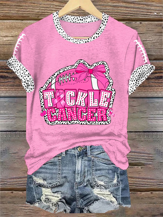 Women's Pink Out Tackle Cancer Football Gameday Breast Cancer Awareness Tee