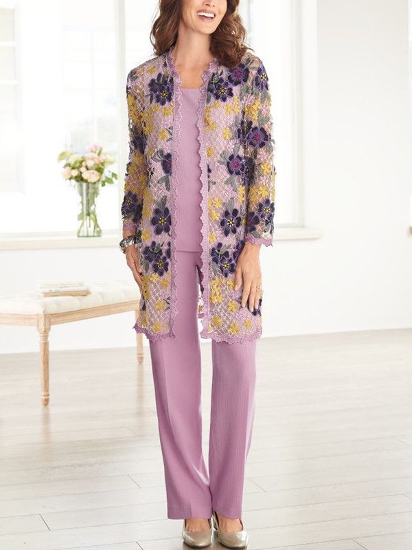 Solid Color Vest Print Top Trousers Three-Piece Suit