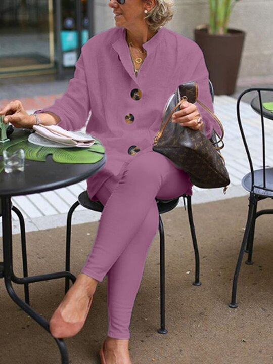 Pure Color Simple Cotton Women's Suits