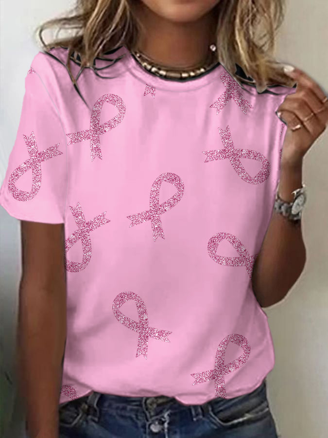 Women's Breast Cancer Awareness Print Casual T-Shirt