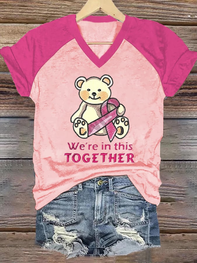 Women's We're In This Together Print Casual V-Neck T-Shirt