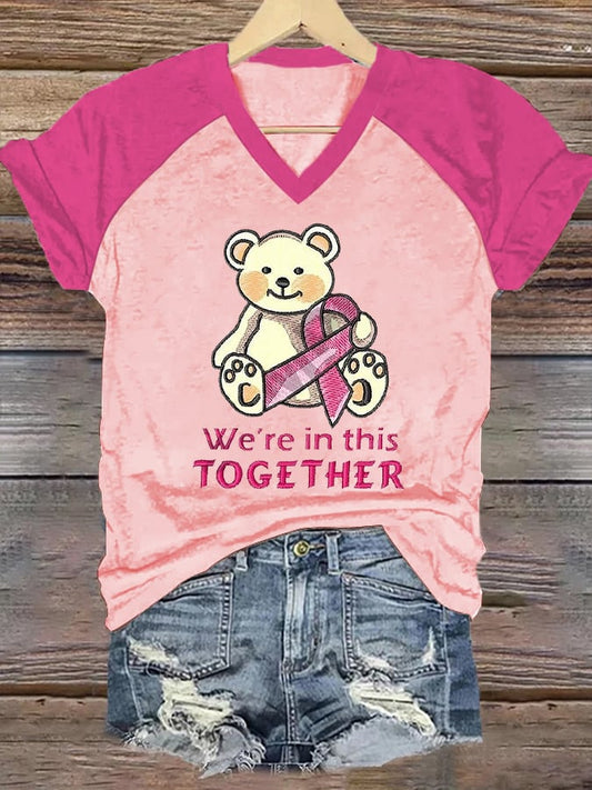 Women's We're In This Together Print Casual V-Neck T-Shirt