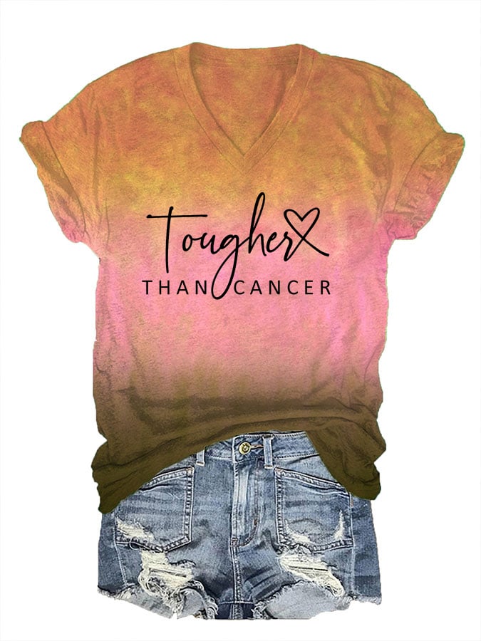 Women's Tougher Than Cancer Print V-Neck T-Shirt