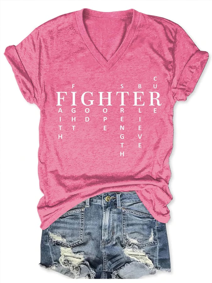 Women's Breast Cancer Awareness V-Neck Casual T-Shirt