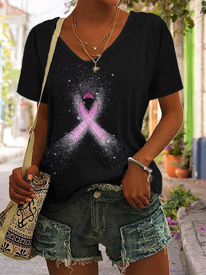 Women's Pink Ribbon Breast Cancer Awareness Print T-Shirt