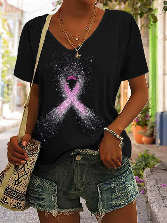 Women's Pink Ribbon Breast Cancer Awareness Print T-Shirt