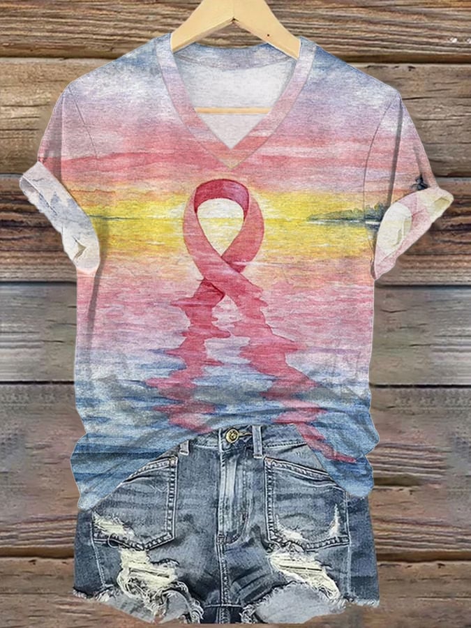 Women's Breast Cancer Awareness Print T-Shirt