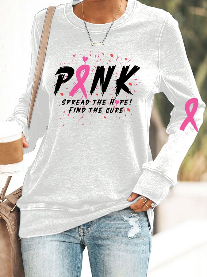 Women's Pink Spread the Hope Find the Cure Print  Sweatshirt
