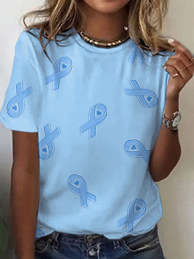 Women's Breast Cancer Awareness Print Casual T-Shirt