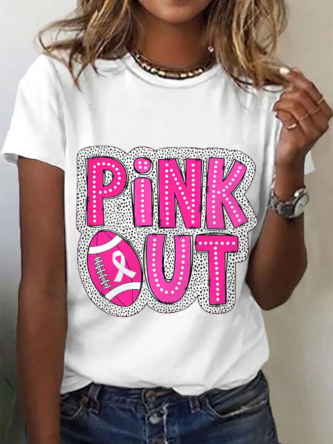 Women's Breast Cancer Football Pink Out Print Breast Cancer Awareness Tee