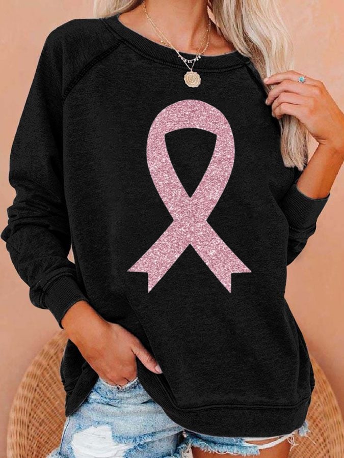 Women's Breast Cancer Awareness Print Casual Sweatshirt