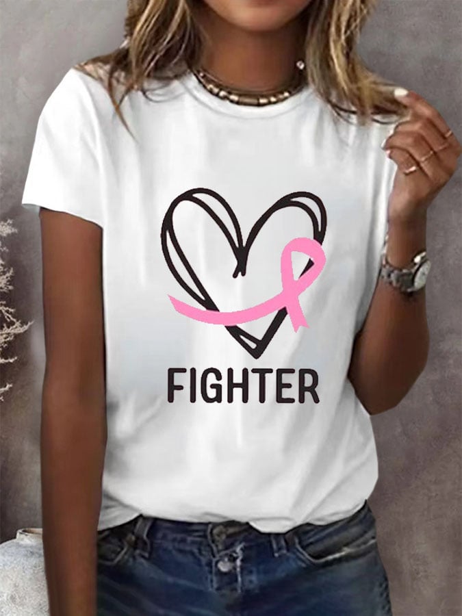 Women's Breast Cancer Awareness Print Casual T-Shirt